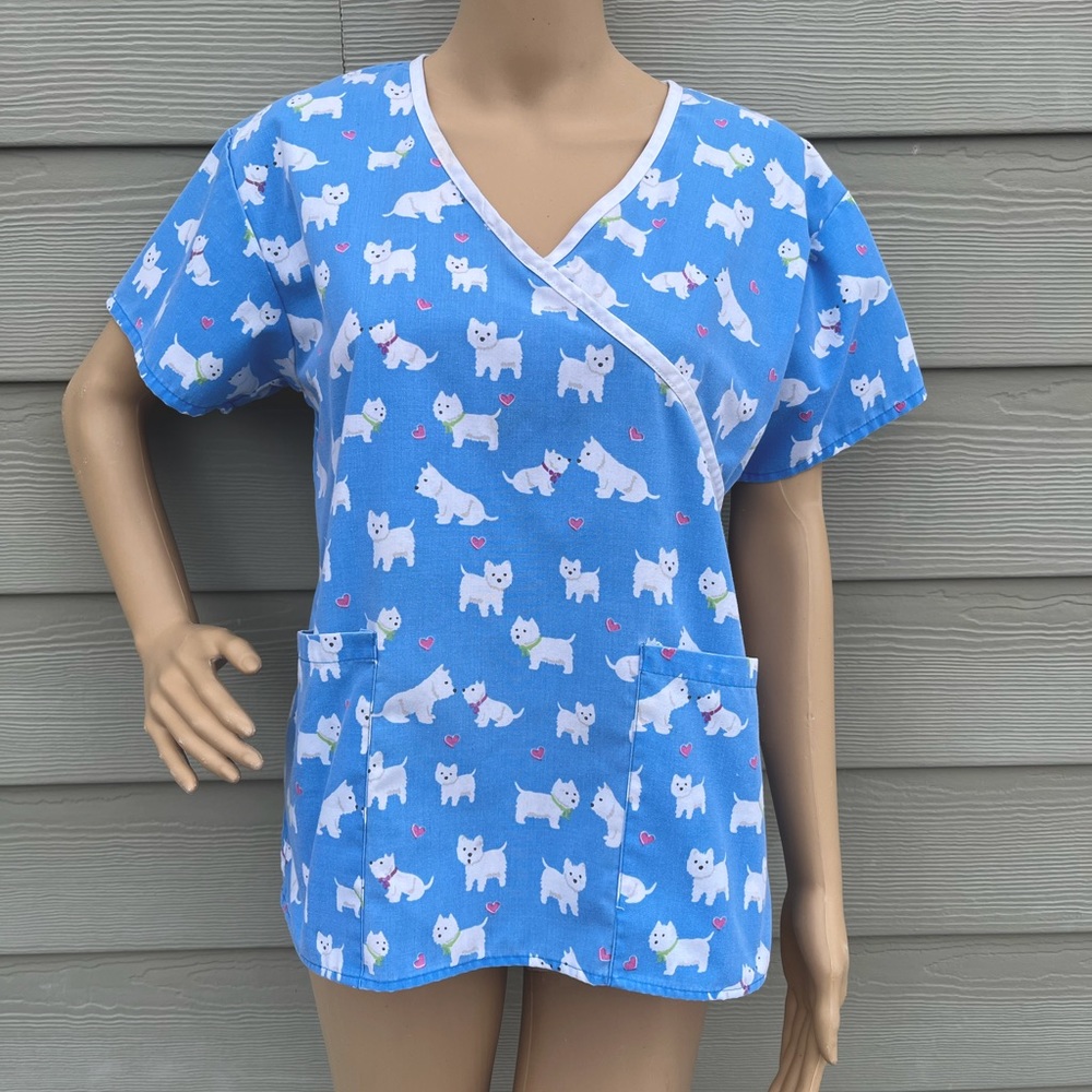 CASSANDRA O | Blue Westie Dog Scrub Top